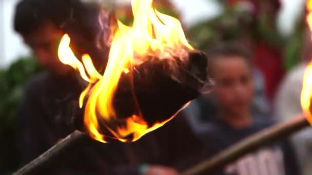 Mano Celebrada Cerca Tiro Antorcha Ardiente Festival Del Solsticio Verano — Vídeo de stock