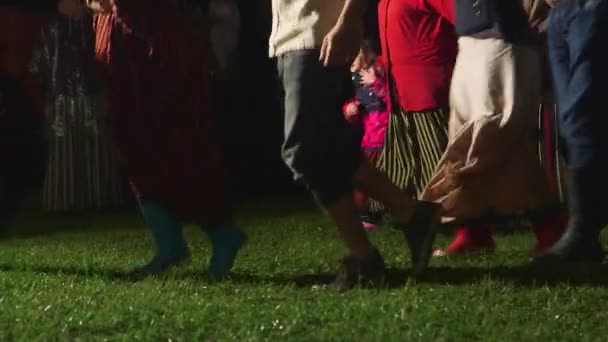 Ruční Držel Střední Záběr Lidí Tančících Uprostřed Noci Uprostřed Louky — Stock video