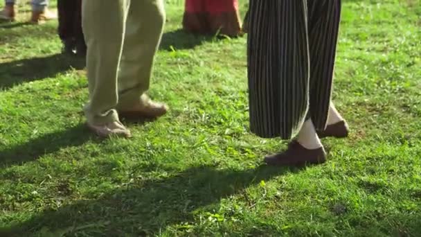 Nach Nahaufnahme Menschlicher Füße Die Draußen Auf Der Wiese Tanzen — Stockvideo