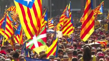 Sokaktaki Katalan Bayraklı Kalabalığın Statik Geniş Çekimi
