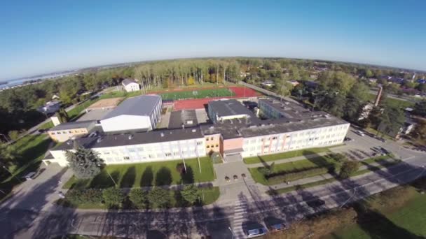 Aerial Wide Shot School Territory Football Field View Center Small — Vídeos de Stock