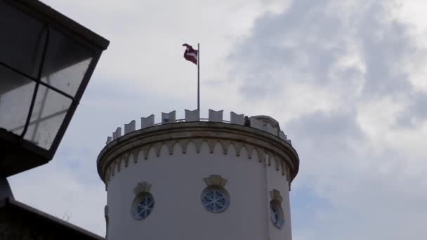 Neo Gothic Lademacher Tower Latvian Flag — Stock Video