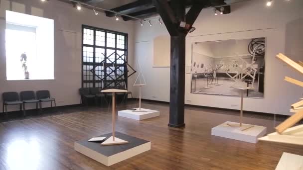Modern Art Exhibition Hall Med Art Pieces — Stockvideo