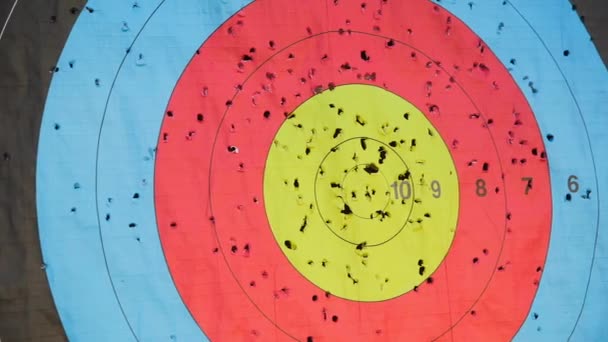 Arrow Hits Center Target Archery Sport Practice Skill Using Bow — Stock Video