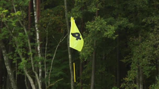 Golf Hål Flagga Med Nummer Golf Klubb Och Boll Sport — Stockvideo