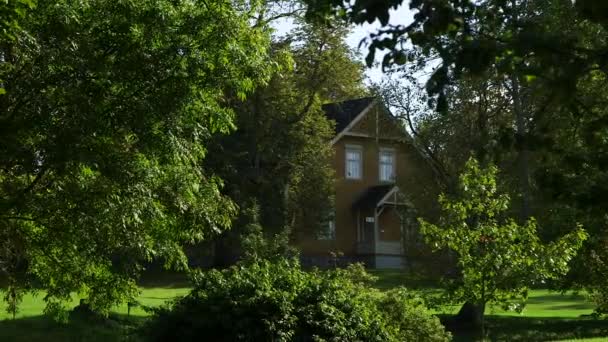 Ancient Renovated Small Manor Building Hidden Park Trees Manor House — Stock Video