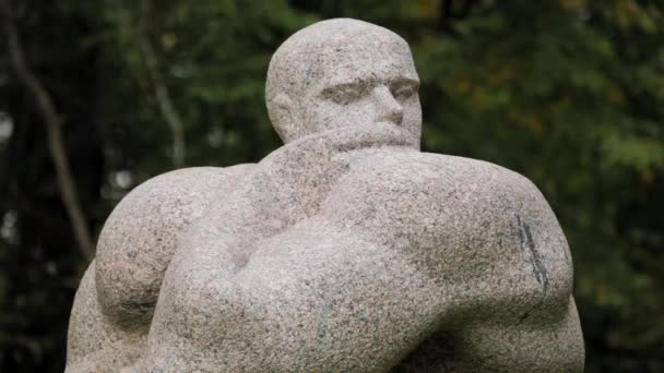 Abstrakt Sten Skulptur Med Mänskliga Kroppar Och Ansikten Skulpturträdgård Dainu — Stockvideo