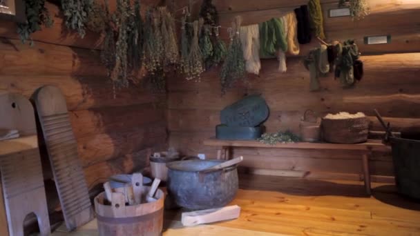 Miotły Sauny Herbata Ziołowa Narzędzia Prania Muzeum Sauny Turaida Manor — Wideo stockowe