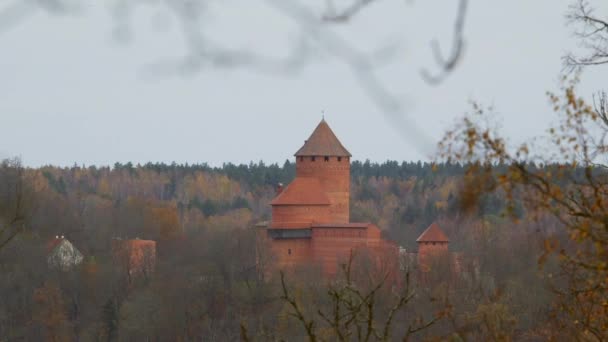 Die Mittelalterliche Burg Turaida Tal Zwischen Herbstbäumen Eine Festung Vom lizenzfreies Stockvideo