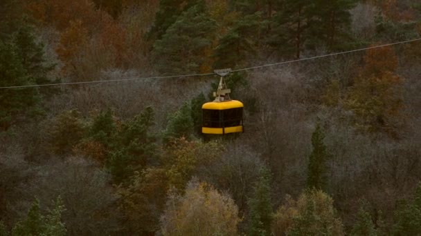 西古尔达市秋末的空中电车在森林上空穿梭 架空缆车 架空缆车 架空缆车 架空缆车 架空缆车 架空缆车或塞巴斯蒂安缆车是一种升降机 — 图库视频影像