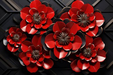 Red and Black 3D Floral Wall Art Modern Luxury Design clipart