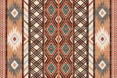 Navajo kabile vektörünün kusursuz şekli. Yerli Amerikan süsü. Etnik güney batı dekoru tarzı. Boho geometrik süs. Vektör kusursuz desen. Meksika battaniyesi, halı. Örülmüş halı illüstrasyonu.