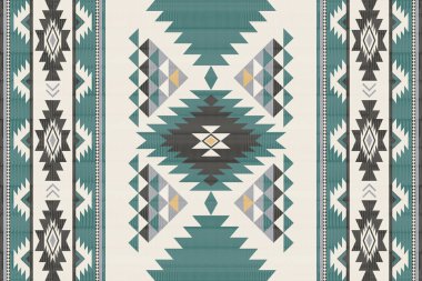 Navajo kabile vektörünün kusursuz şekli. Yerli Amerikan süsü. Etnik güney batı dekoru tarzı. Boho geometrik süs. Vektör kusursuz desen. Meksika battaniyesi, halı. Örülmüş halı illüstrasyonu.