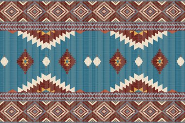 Navajo kabile vektörünün kusursuz şekli. Yerli Amerikan süsü. Etnik güney batı dekoru tarzı. Boho geometrik süs. Vektör kusursuz desen. Meksika battaniyesi, halı. Örülmüş halı illüstrasyonu.