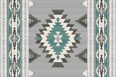 Navajo kabile vektörünün kusursuz şekli. Yerli Amerikan süsü. Etnik güney batı dekoru tarzı. Boho geometrik süs. Vektör kusursuz desen. Meksika battaniyesi, halı. Örülmüş halı illüstrasyonu.