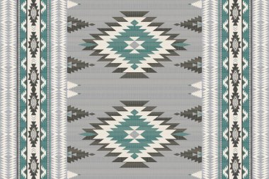 Navajo kabile vektörünün kusursuz şekli. Yerli Amerikan süsü. Etnik güney batı dekoru tarzı. Boho geometrik süs. Vektör kusursuz desen. Meksika battaniyesi, halı. Örülmüş halı illüstrasyonu.
