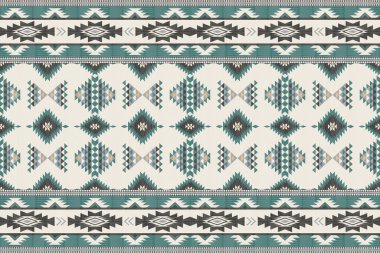 Navajo kabile vektörünün kusursuz şekli. Yerli Amerikan süsü. Etnik güney batı dekoru tarzı. Boho geometrik süs. Vektör kusursuz desen. Meksika battaniyesi, halı. Örülmüş halı illüstrasyonu.