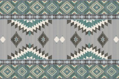 Navajo kabile vektörünün kusursuz şekli. Yerli Amerikan süsü. Etnik güney batı dekoru tarzı. Boho geometrik süs. Vektör kusursuz desen. Meksika battaniyesi, halı. Örülmüş halı illüstrasyonu.