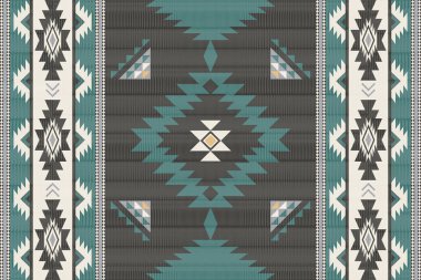 Navajo kabile vektörünün kusursuz şekli. Yerli Amerikan süsü. Etnik güney batı dekoru tarzı. Boho geometrik süs. Vektör kusursuz desen. Meksika battaniyesi, halı. Örülmüş halı illüstrasyonu.