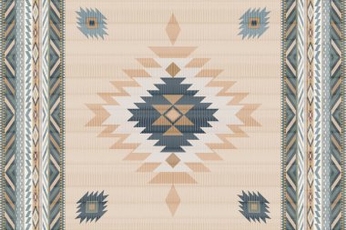 Navajo kabile vektörünün kusursuz şekli. Yerli Amerikan süsü. Etnik güney batı dekoru tarzı. Boho geometrik süs. Vektör kusursuz desen. Meksika battaniyesi, halı. Örülmüş halı illüstrasyonu.