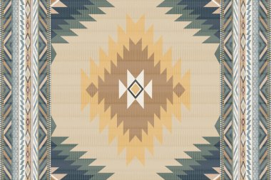 Navajo kabile vektörünün kusursuz şekli. Yerli Amerikan süsü. Etnik güney batı dekoru tarzı. Boho geometrik süs. Vektör kusursuz desen. Meksika battaniyesi, halı. Örülmüş halı illüstrasyonu.