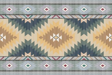 Navajo kabile vektörünün kusursuz şekli. Yerli Amerikan süsü. Etnik güney batı dekoru tarzı. Boho geometrik süs. Vektör kusursuz desen. Meksika battaniyesi, halı. Örülmüş halı illüstrasyonu.