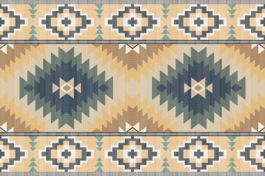 Navajo kabile vektörünün kusursuz şekli. Yerli Amerikan süsü. Etnik güney batı dekoru tarzı. Boho geometrik süs. Vektör kusursuz desen. Meksika battaniyesi, halı. Örülmüş halı illüstrasyonu.
