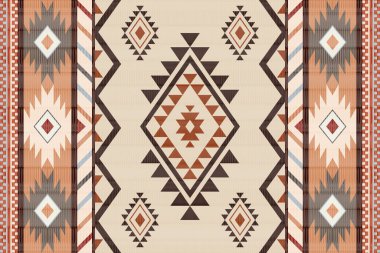 Navajo kabile vektörünün kusursuz şekli. Yerli Amerikan süsü. Etnik güney batı dekoru tarzı. Boho geometrik süs. Vektör kusursuz desen. Meksika battaniyesi, halı. Örülmüş halı illüstrasyonu.
