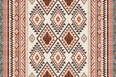 Navajo kabile vektörünün kusursuz şekli. Yerli Amerikan süsü. Etnik güney batı dekoru tarzı. Boho geometrik süs. Vektör kusursuz desen. Meksika battaniyesi, halı. Örülmüş halı illüstrasyonu.