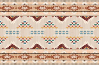 Navajo kabile vektörünün kusursuz şekli. Yerli Amerikan süsü. Etnik güney batı dekoru tarzı. Boho geometrik süs. Vektör kusursuz desen. Meksika battaniyesi, halı. Örülmüş halı illüstrasyonu.