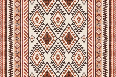 Navajo kabile vektörünün kusursuz şekli. Yerli Amerikan süsü. Etnik güney batı dekoru tarzı. Boho geometrik süs. Vektör kusursuz desen. Meksika battaniyesi, halı. Örülmüş halı illüstrasyonu.