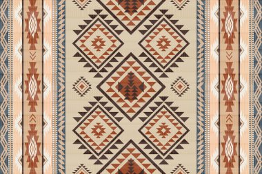 Navajo kabile vektörünün kusursuz şekli. Yerli Amerikan süsü. Etnik güney batı dekoru tarzı. Boho geometrik süs. Vektör kusursuz desen. Meksika battaniyesi, halı. Örülmüş halı illüstrasyonu.