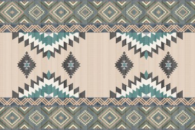 Navajo kabile vektörünün kusursuz şekli. Yerli Amerikan süsü. Etnik güney batı dekoru tarzı. Boho geometrik süs. Vektör kusursuz desen. Meksika battaniyesi, halı. Örülmüş halı illüstrasyonu.