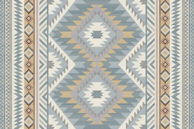 Navajo kabile vektörünün kusursuz şekli. Yerli Amerikan süsü. Etnik güney batı dekoru tarzı. Boho geometrik süs. Vektör kusursuz desen. Meksika battaniyesi, halı. Örülmüş halı illüstrasyonu.