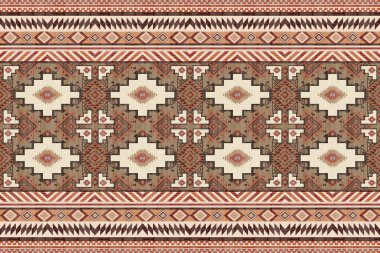 Navajo kabile vektörünün kusursuz şekli. Yerli Amerikan süsü. Etnik güney batı dekoru tarzı. Boho geometrik süs. Vektör kusursuz desen. Meksika battaniyesi, halı. Örülmüş halı illüstrasyonu.