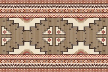 Navajo kabile vektörünün kusursuz şekli. Yerli Amerikan süsü. Etnik güney batı dekoru tarzı. Boho geometrik süs. Vektör kusursuz desen. Meksika battaniyesi, halı. Örülmüş halı illüstrasyonu.