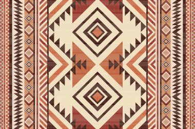 Navajo kabile vektörünün kusursuz şekli. Yerli Amerikan süsü. Etnik güney batı dekoru tarzı. Boho geometrik süs. Vektör kusursuz desen. Meksika battaniyesi, halı. Örülmüş halı illüstrasyonu.