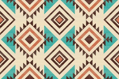Navajo kabile vektörünün kusursuz şekli. Yerli Amerikan süsü. Etnik güney batı dekoru tarzı. Boho geometrik süs. Vektör kusursuz desen. Meksika battaniyesi, halı. Örülmüş halı illüstrasyonu.