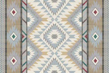 Navajo kabile vektörünün kusursuz şekli. Yerli Amerikan süsü. Etnik güney batı dekoru tarzı. Boho geometrik süs. Vektör kusursuz desen. Meksika battaniyesi, halı. Örülmüş halı illüstrasyonu.