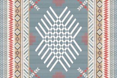 Navajo kabile vektörünün kusursuz şekli. Yerli Amerikan süsü. Etnik güney batı dekoru tarzı. Boho geometrik süs. Vektör kusursuz desen. Meksika battaniyesi, halı. Örülmüş halı illüstrasyonu.