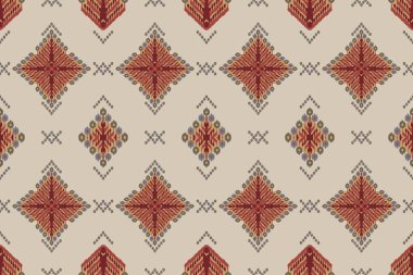Ikat kabilesinin kusursuz deseni. Etnik Aztek kumaşlı halı mandala süsü yerli Boho sembolü tekstil. Geometrik Afro-Amerikan doğulu transiyonel vektör çizimleri. Nakış stili