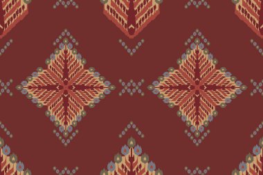 Ikat kabilesinin kusursuz deseni. Etnik Aztek kumaşlı halı mandala süsü yerli Boho sembolü tekstil. Geometrik Afro-Amerikan doğulu transiyonel vektör çizimleri. Nakış stili