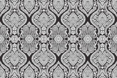 Çiçeksel, eski duvar kağıtları için dikişsiz desen. Büyülü Vintage Çiçekleri. Sanat ve el sanatları hareketi ilham verici. Ambalaj kağıdı, duvar kağıdı, kumaş ve moda kıyafetleri için tasarlandı. İkat deseni.