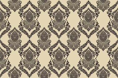 Çiçeksel, eski duvar kağıtları için dikişsiz desen. Büyülü Vintage Çiçekleri. Sanat ve el sanatları hareketi ilham verici. Ambalaj kağıdı, duvar kağıdı, kumaş ve moda kıyafetleri için tasarlandı. İkat deseni.