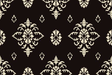 Ikat kabilesinin kusursuz deseni. Etnik Aztek kumaşlı halı mandala süsü yerli Boho sembolü tekstil. Geometrik Afro-Amerikan doğulu geleneksel vektör çizimleri. Nakış stili.