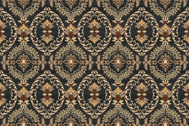 Ikat kabilesinin kusursuz deseni. Etnik Aztek kumaşlı halı mandala süsü yerli Boho sembolü tekstil. Geometrik Afro-Amerikan doğulu geleneksel vektör çizimleri. Nakış stili.