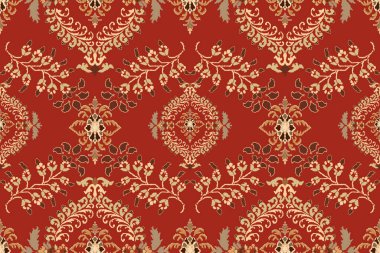 Ikat kabilesinin kusursuz deseni. Etnik Aztek kumaşlı halı mandala süsü yerli Boho sembolü tekstil. Geometrik Afro-Amerikan doğulu geleneksel vektör çizimleri. Nakış stili.