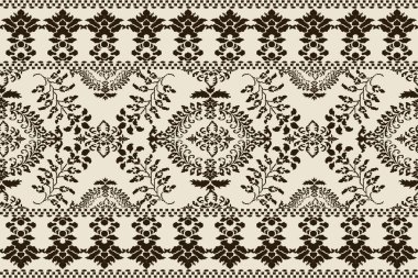 Ikat kabilesinin kusursuz deseni. Etnik Aztek kumaşlı halı mandala süsü yerli Boho sembolü tekstil. Geometrik Afro-Amerikan doğulu geleneksel vektör çizimleri. Nakış stili.