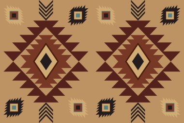 Navajo kabile vektörünün kusursuz şekli. Yerli Amerikan süsü. Etnik güney batı dekoru tarzı. Boho geometrik süs. Vektör kusursuz desen. Meksika battaniyesi, halı. Örülmüş halı illüstrasyonu.