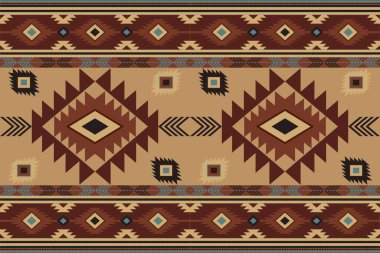 Navajo kabile vektörünün kusursuz şekli. Yerli Amerikan süsü. Etnik güney batı dekoru tarzı. Boho geometrik süs. Vektör kusursuz desen. Meksika battaniyesi, halı. Örülmüş halı illüstrasyonu.